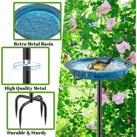 35.5In Freestanding Birdbaths Bowl Outdoor, Free Standing Garden Bird Bath - Picture 4 of 7